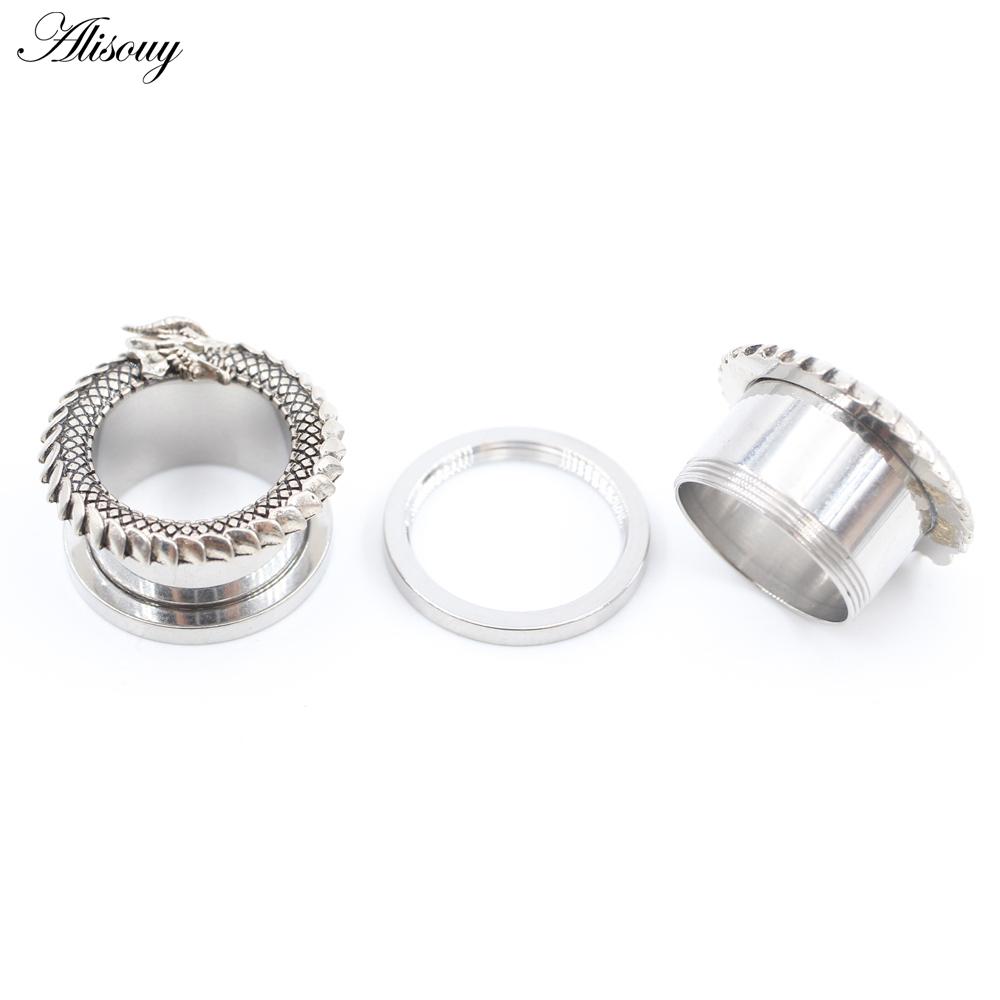 Alisouy 2PCS Retro Dragon Scale Duté Nerezové Tunelky do uší Zátky Expander Nosítka Náušnice Piercing Body Šperky