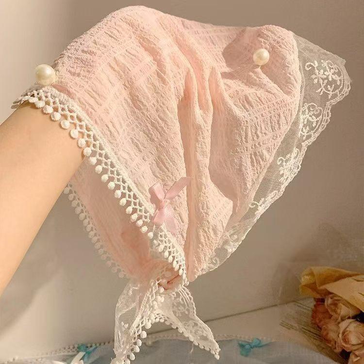 2026 Pastoral Style Lace Triangle Scarf Headband - Sweet Temperament Retro Plaid Ribbon Accessory.
