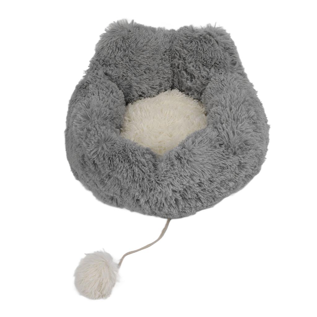 Katzenbett 2-teiliges Design Rutschfester Boden Weich Bequem Warmhalten Grau Plüsch Zwinger für Zuhause Zoohandlung L