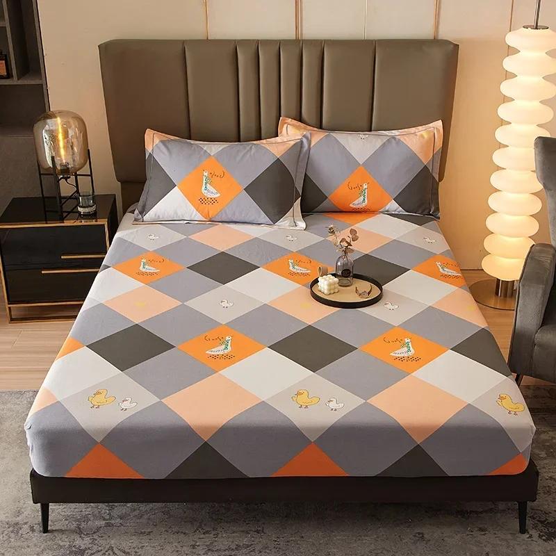 Cute Teddy Bear Pattern Fitted Sheet Set 100% Cotton Anti-slip Mattress Cover with Pillowcases Home Bedding Set for Boys Girls