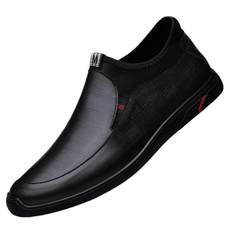 Embossed Plaid Pattern Autumn and Winter Outdoor Low-top Leather Shoes Four-season Models Fleece Warm Soft Leather Boots Flat Men's Shoes
