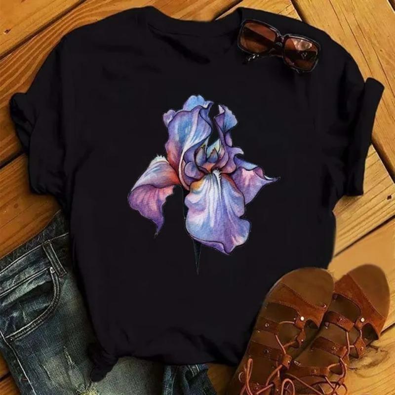 Women's Red Lips And Leopard Print T-Shirt Y2k Fashion Casual Round Neck Short-Sleeved Summer Women's Clothing Tees