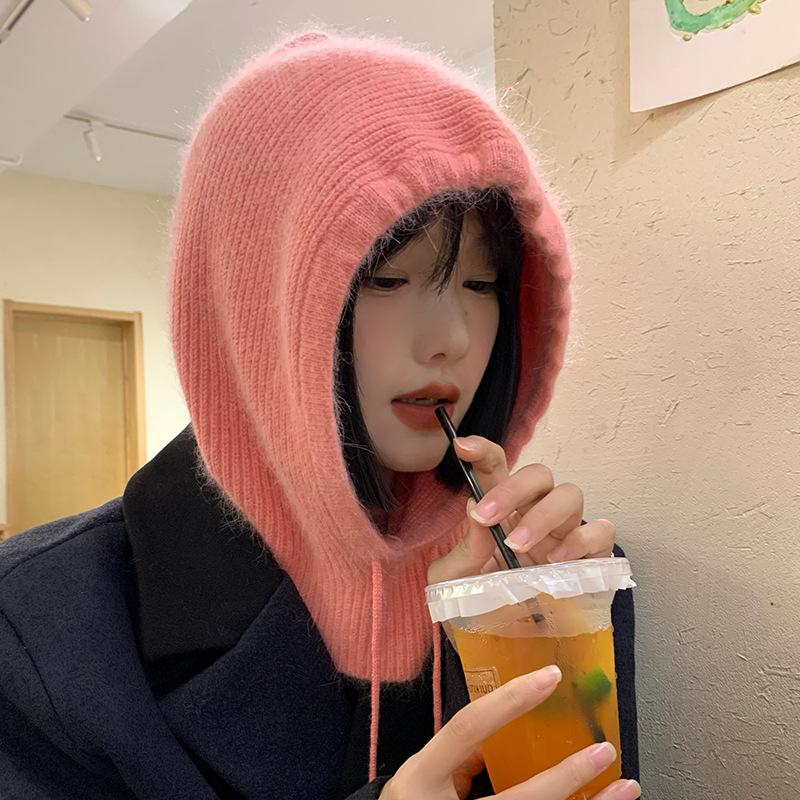 Sturmhaube Damen Herbst und Winter Kaninchenfell warm verdickt Schal integrierte Mütze Wolle Kopfbedeckung Kopfbedeckung Kopfbedeckung