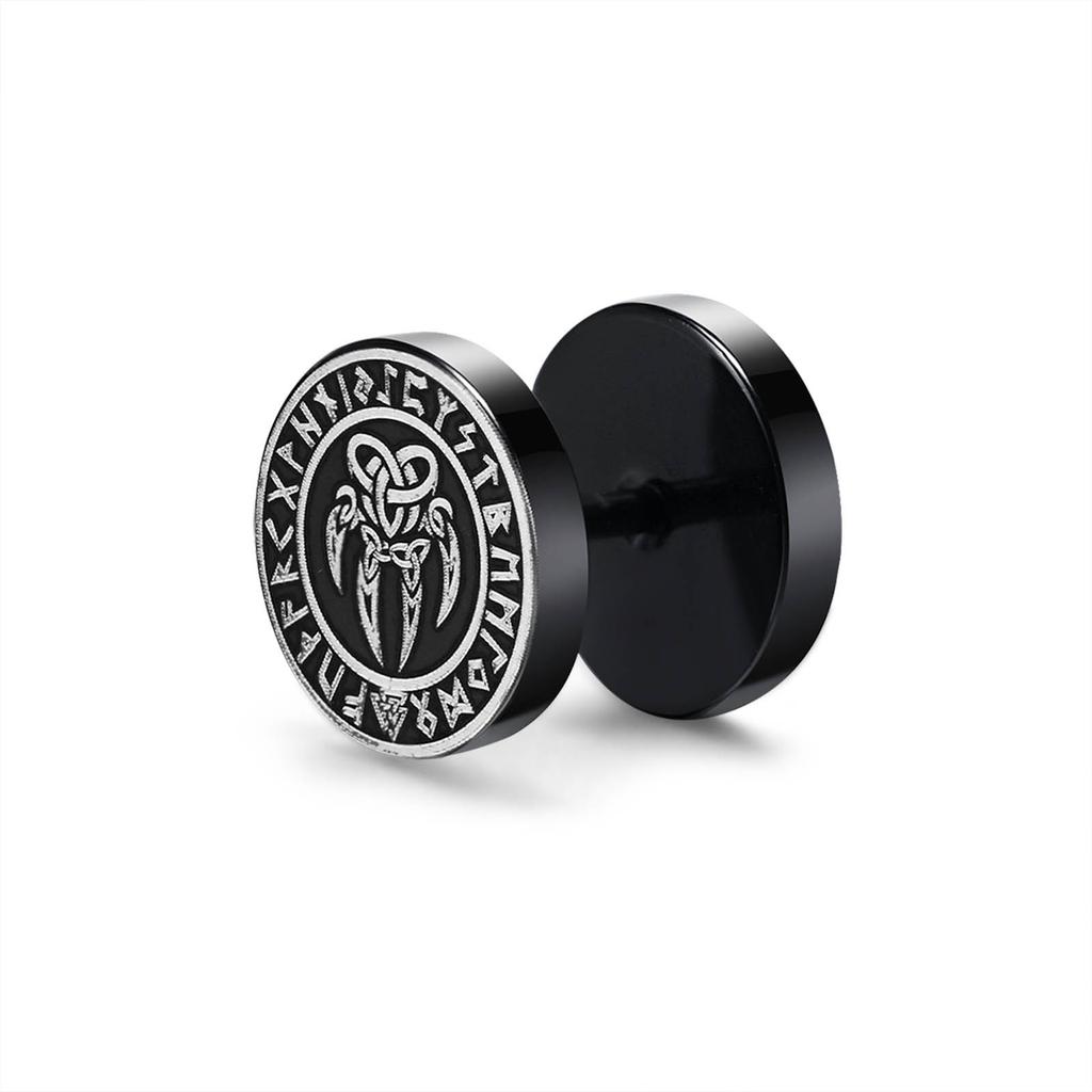 Gothic Norse Viking Runes Stud Earrings for Men Boys,Rock Punk Stainless Steel Valknut Wolf Head Compass Celtic Knot Earrings