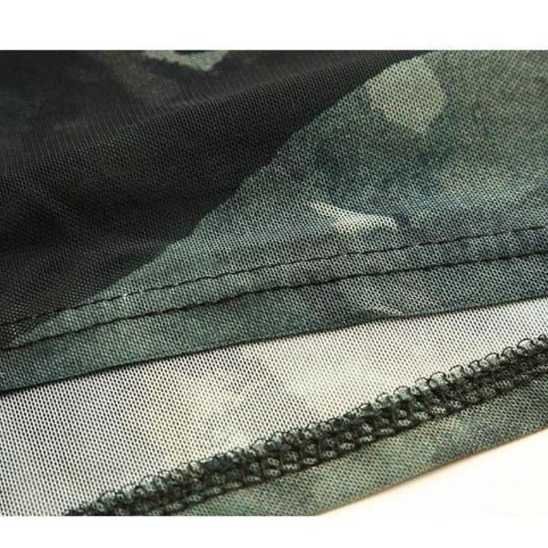 Korean Mesh Print Temperament Collision Color Mesh Yarn Round Neck Fashion Bottoming Shirt Inside Slim Hundred Mom Pleated Long-sleeved T-shirt Female