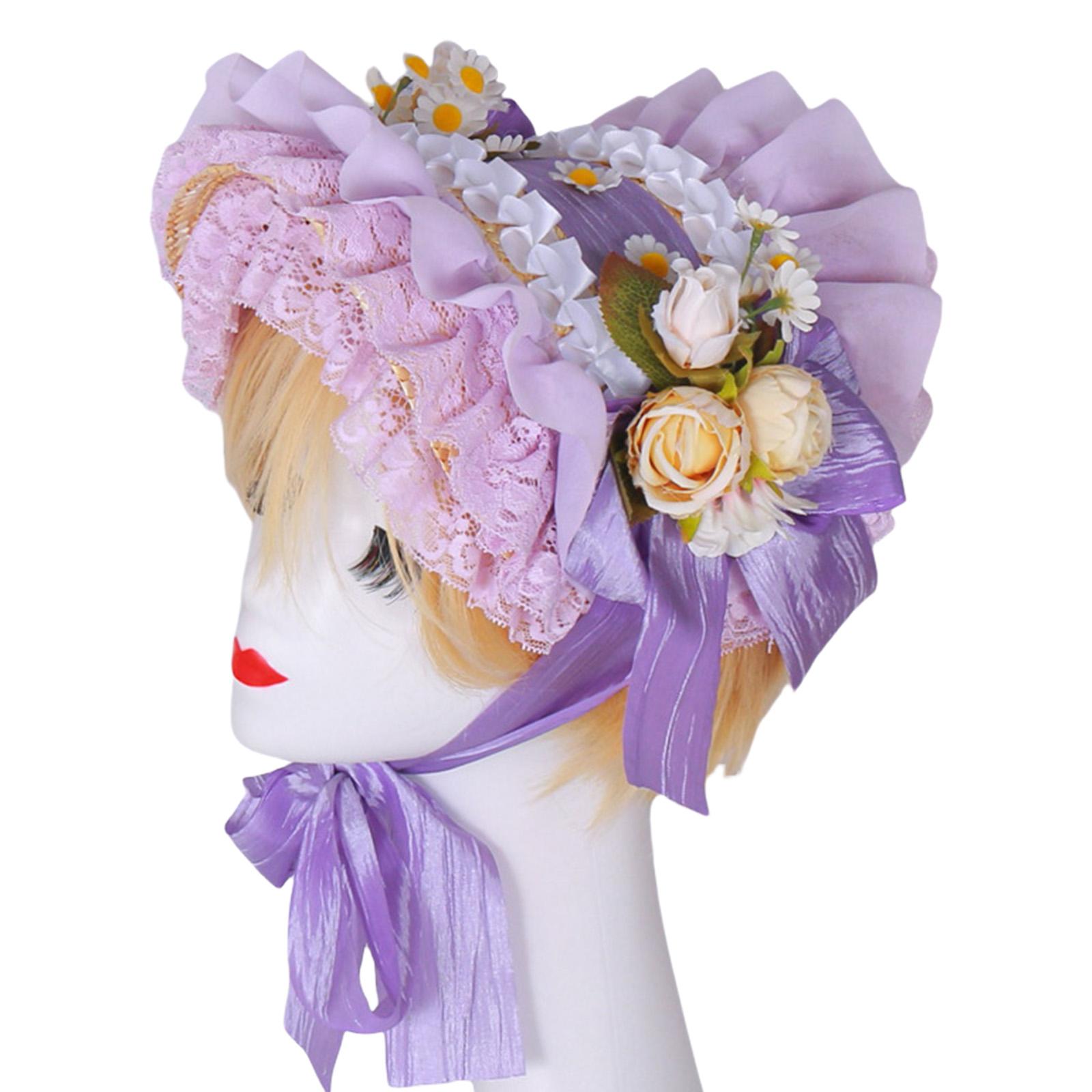 

Викторианский кружевной дизайн шляпа-бонетка из соломы для женщин с оборчатой отделкой и цветком розы для коктейльной вечеринки и косплей-мероприятия 6