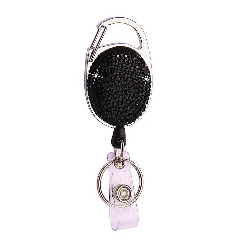 1pc Sparkle Retractable Crystal ID Name BadgeHolderBling Work Card Badge Reel,Fashion Rhinestone Badge Car Bag Keychain