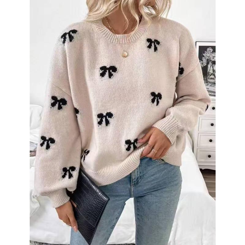 Butterfly Knot Jacquard Knitted Sweater, Autumn Women's Minimalist Design, Women's Sweater