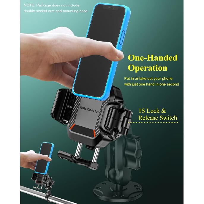 BRCOVAN 1'' Ball Phone Mount Holder With Vibration Dampener, Compatible With RAM Mounts B Size Double Socket Arm, Adjustable Fit 5.4-7.2'' Phone, For