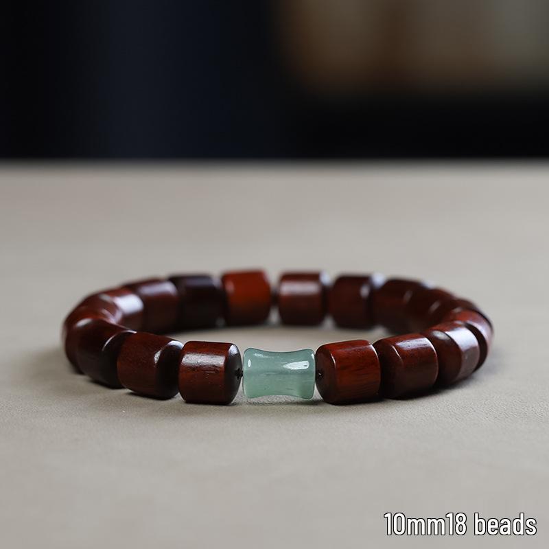 Red Sandalwood and Hetian Jade Beaded Bracelet for Men and Women - Buddhist Prayer Beads with Barrel and Bamboo Section Design.