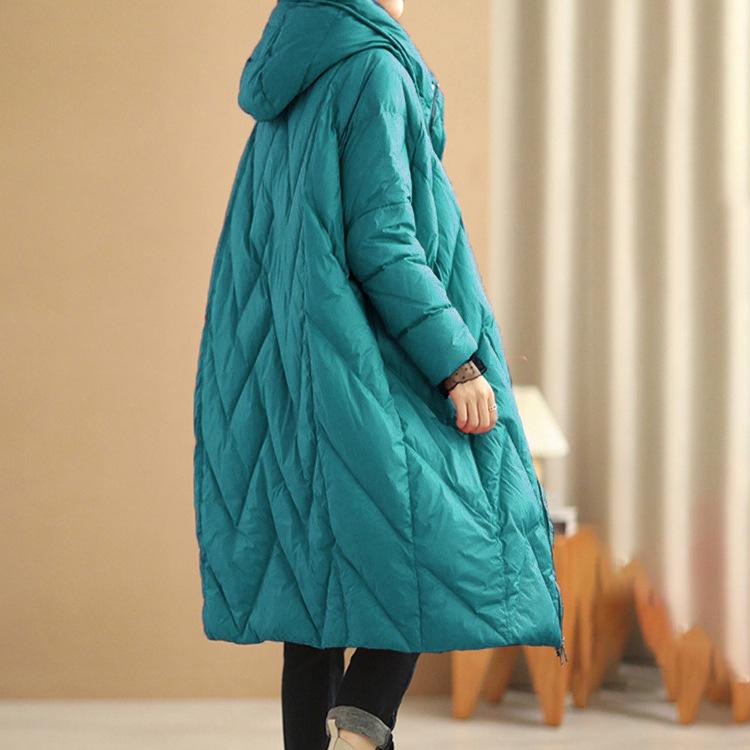 Women Loose Long Coat White Duck Down Jacket Winter Overcoat Hooded Puffer Parkas