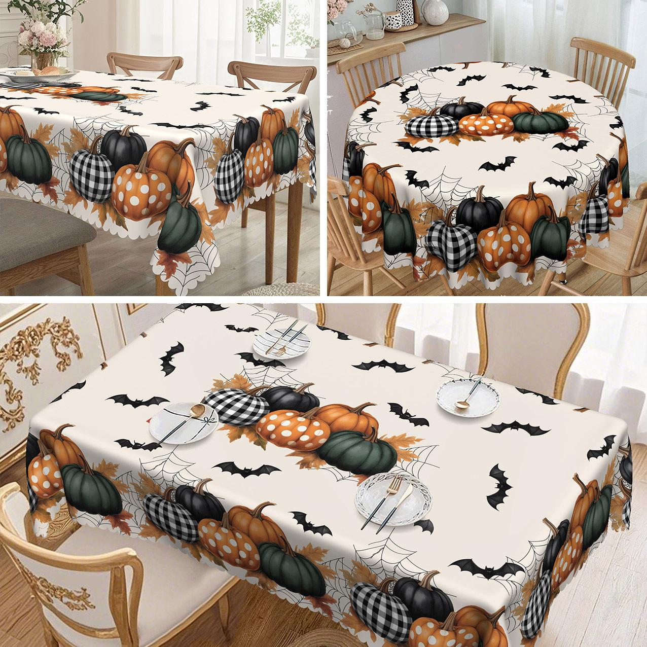 1 Piece, Pumpkin Spider Web Spider Bat Pattern Tablecloth, Halloween Decoration, Suitable For Round And Long Tables round tablecloth-152x152cm
