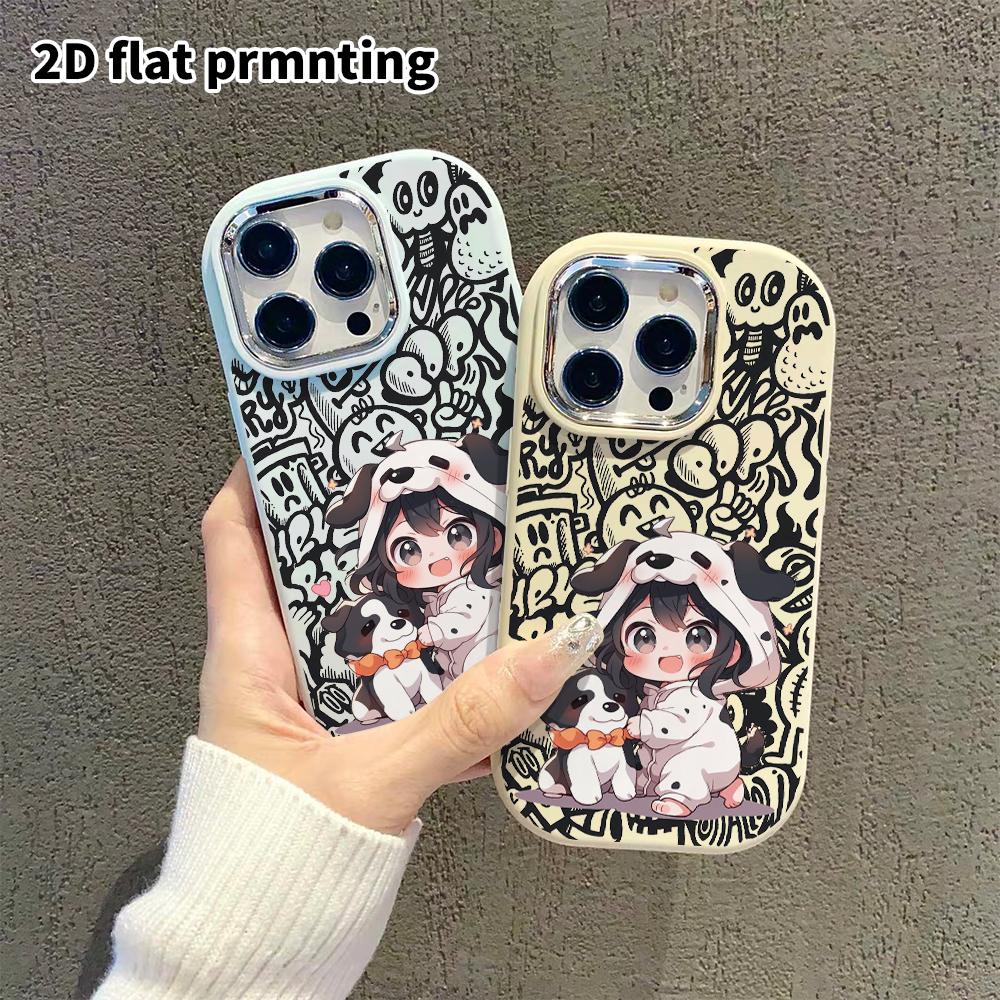 Phone case: 2D flat design suitable for iPhone 18 17 16 15 14 13 Pro protective case, couple style, chibi girl, Christmas and Halloween gift