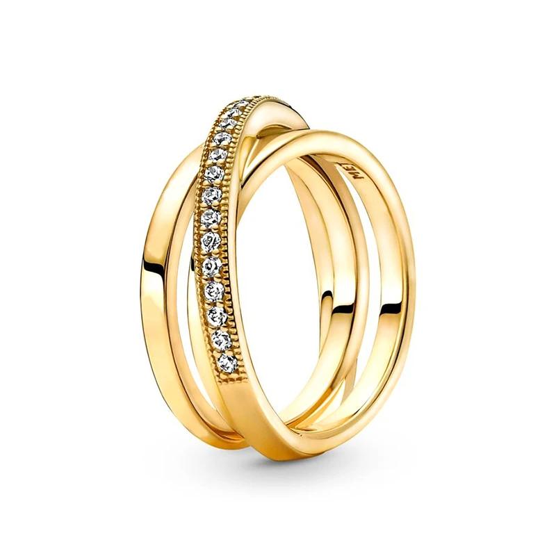 2025 Gold Plated Ring Zircon Sparkling Princess Wishbone Heart Women  Fine Jewelry
