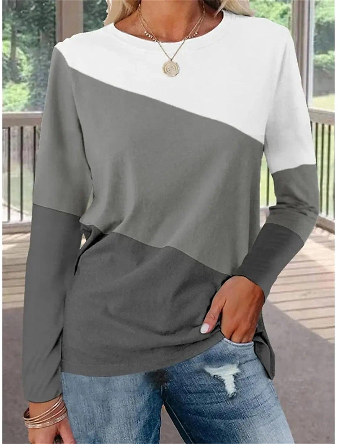 

Модные женские толстовки Цветных блоков с принтом Длинный рукав Повседневные Выходные Повседневные Классический Круглый вырез Обычный крой Картина Осень и зима 8XL