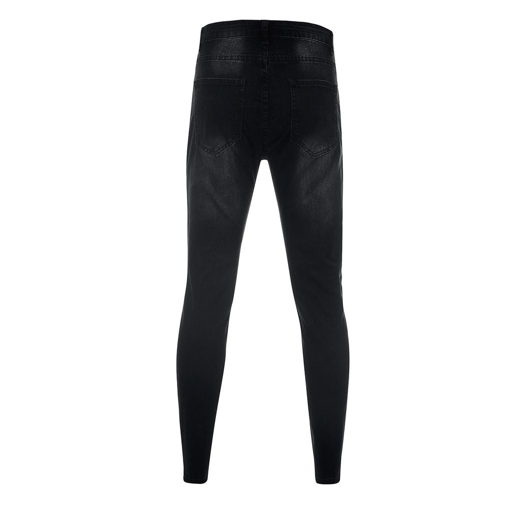 Pantaloni jeans da uomo con cerniera a righe in denim con foro vintage lavaggio hip-hop da lavoro