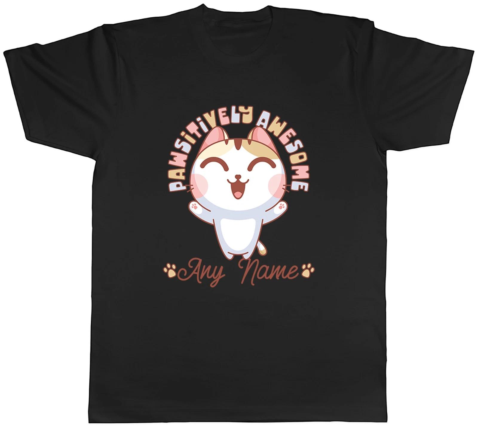 Personalised Any Name Pawsitively Awesome Pet Cat Mens T-Shirt Tee Gift Top M