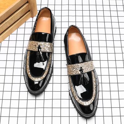 2558 Loafers Plus 45 New Pointed Leather Shoes Men's Trend Sequins British Tassel Loafers