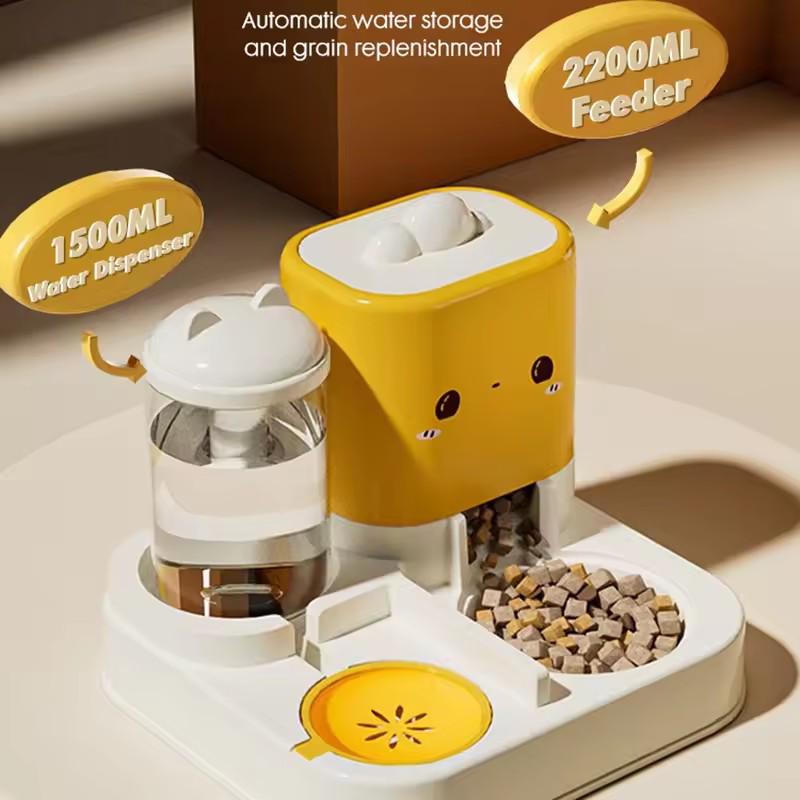 Cute Smiling Cat Automatic Feeder And Water Dispenser Dual Use Pet Feeding Organizer Food Water Bowl For Cats And Small Dogs