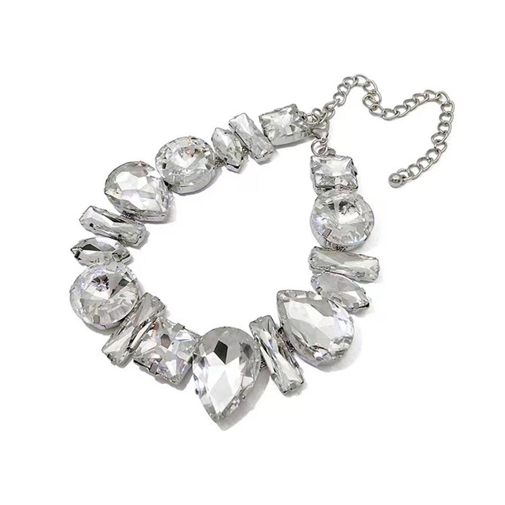 Rhinestone-Necklace Women Girl Geometric Gem Clavicle Chain Birthday Ornament