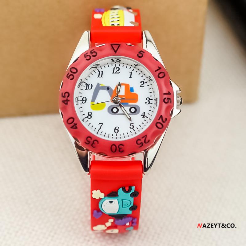 Korean 3D Cute Excavator & Go-Kart Quartz Watch for Boys - Silicone Strap