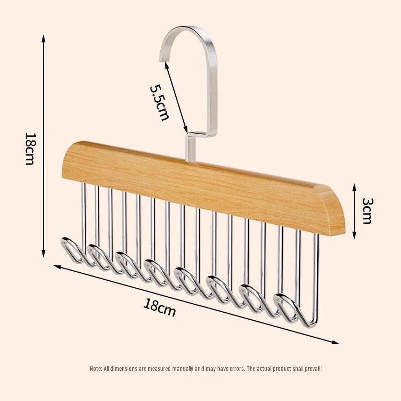 OIMG Multifunctional Wood-Style Strap Hangers with Multi-Hooks (4-Pack)
