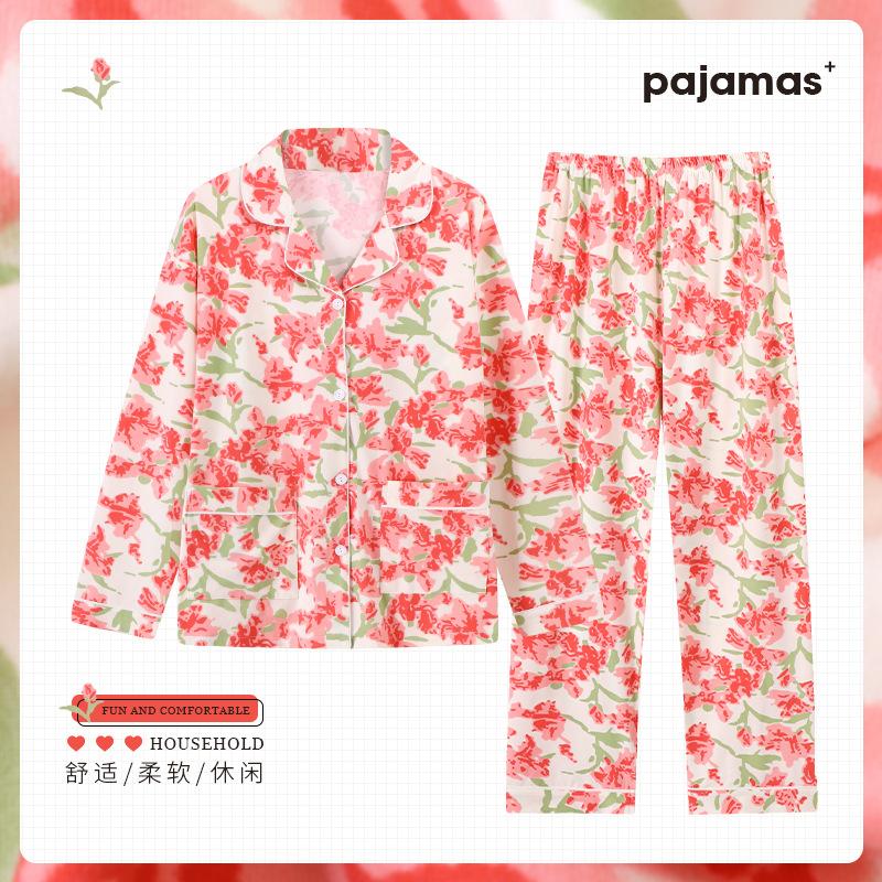 High-value large-size pajamas women's spring and autumn imitation cotton long-sleeved trousers middle-aged loungewear suit