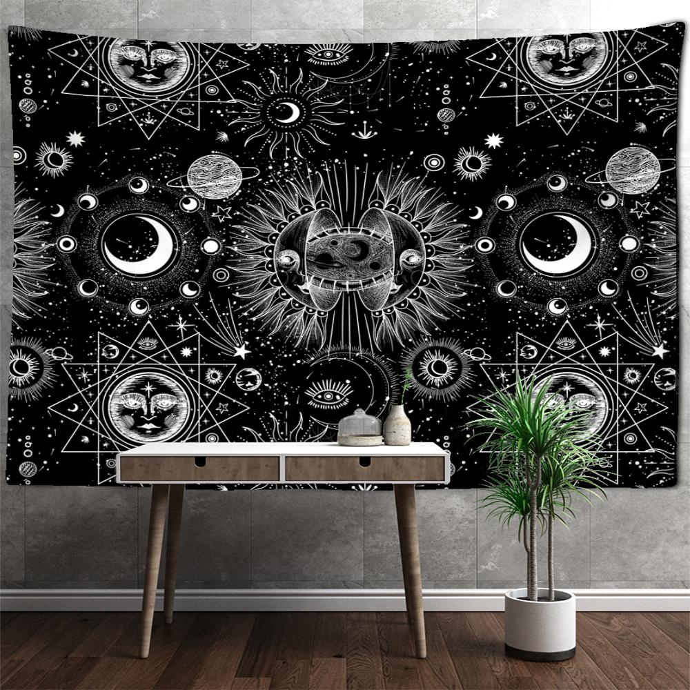 Sonne Tarot Wandteppich Hängen Mandala Schwarz Und Weiß Hexerei Science Fiction Bohemian TAPIZ Zimmer Home Decor