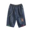 Damen Sommer Kunst Retro Mittellange Hosen Spleißflicken Stoff Sechs-Punkt Jeans Damen Elastischer Bund Lässige Kurze Jeanshosen