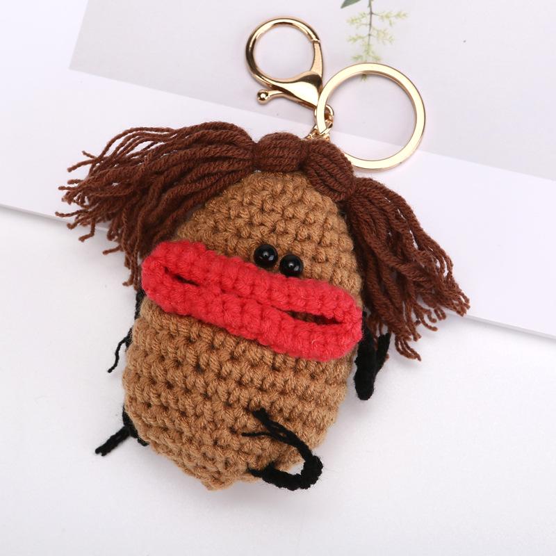 Handmade Fried Hair Sausage Frog Doll Keychain - Funny Bag Pendant