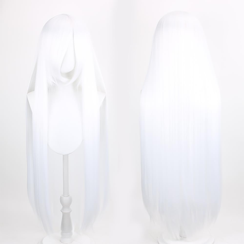 40  100cm Lange Witte Steile Pruiken Anime Vrouwen Cosplay Rolspel Pruiken met Pony voor Halloween Comics One Size wit