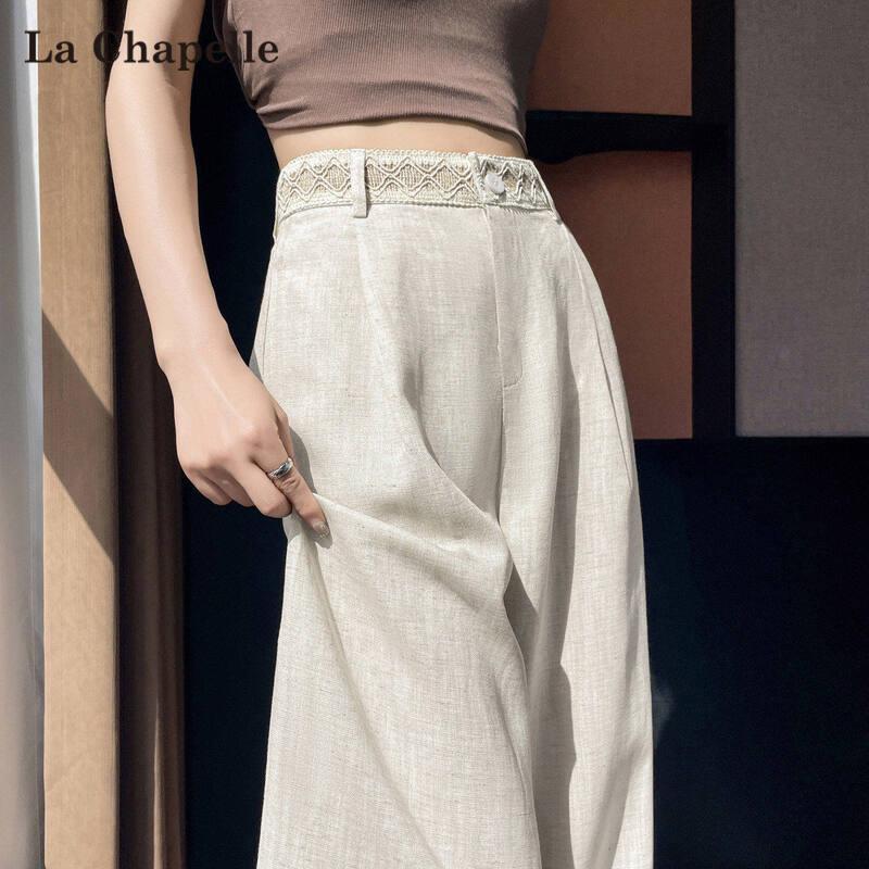 La Chapelle Women s Old Money Style Linen Wide-Leg Suit Pants M