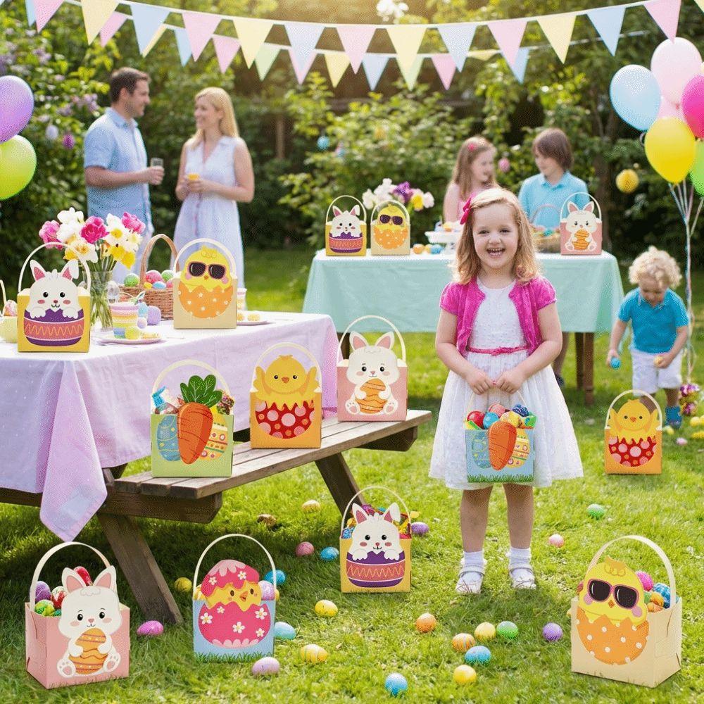 6pcs with Handle Easter Bunny Candy Boxes Egg Rabbit Carrot Candy Gift Bag  Candy Storage