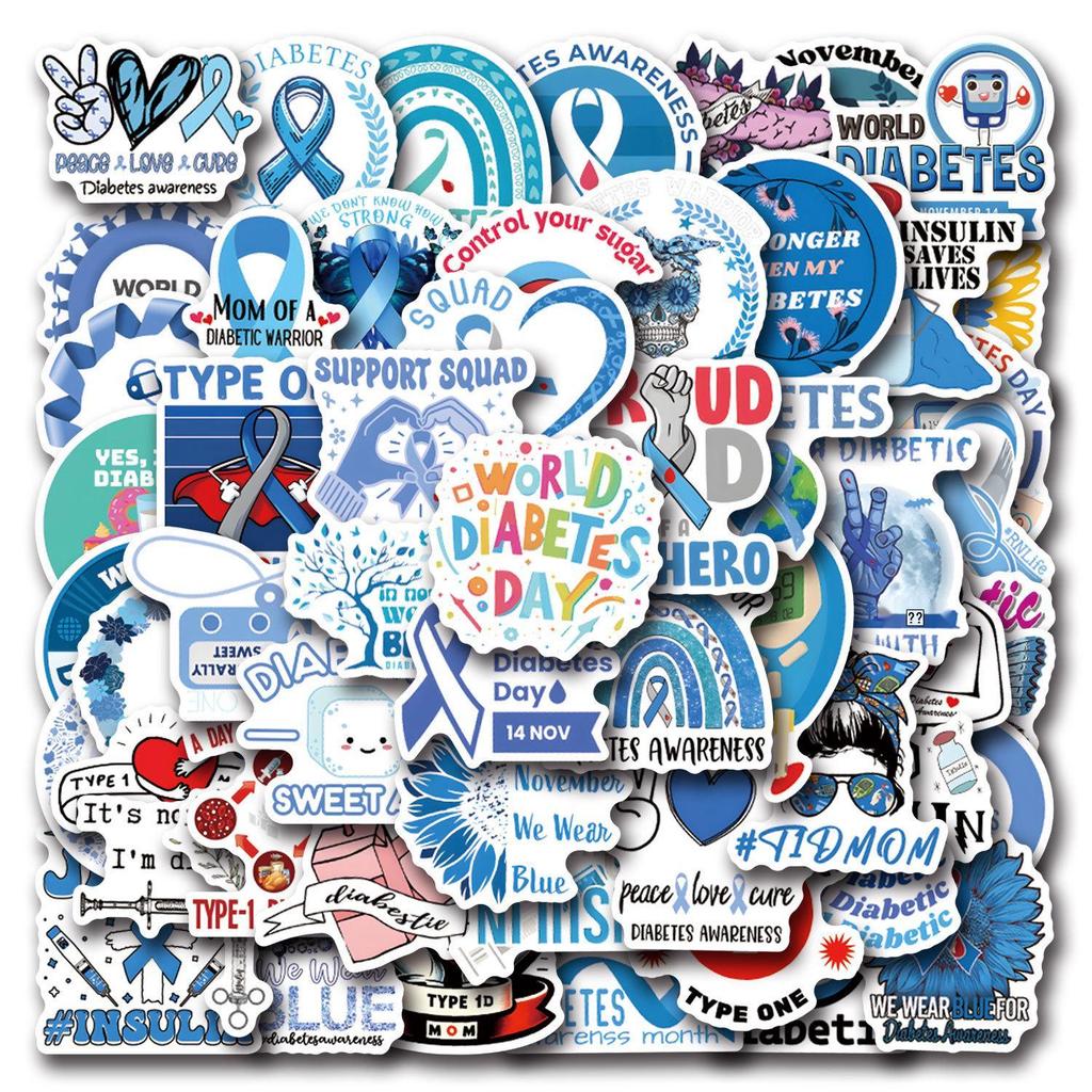 50 World Diabetes Day Graffiti Stickers for Cars, Luggage, and Cups