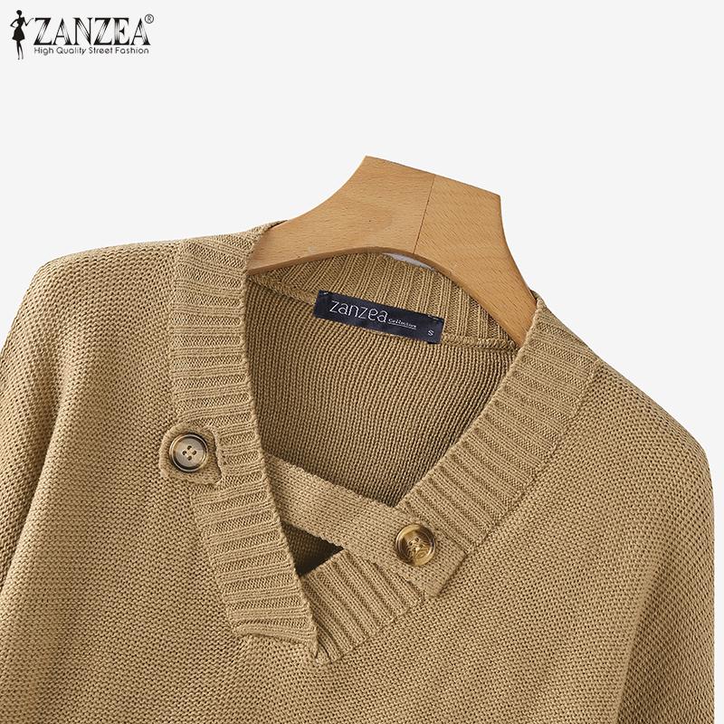 ZANZEA Autumn Women V Neck Long Sleeve Solid Color Casual Loose Sweaters Jumpers