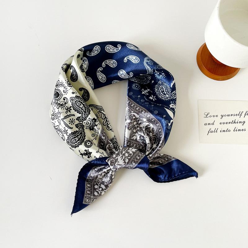 Satin Square Scarf 60C Small Silk Scarf Paisley Cashew Print Small Square Scarf Head Scarf Glossy Cashew Square Scarf 60*60