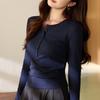 Waist Fold Maillard Chic Bag Fabric Button Long Sleeve T-shirt Feminine Pure Cotton Base Shirt