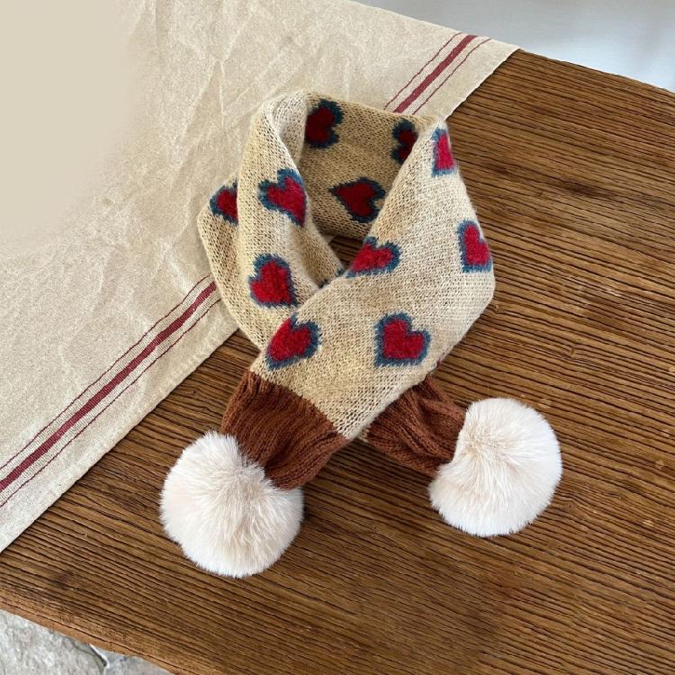 Children Knitted Scarf Soft and Warm Heart Pattern Neck Warmer Fashionable Autumn Winter Various Outfit Neck Gaiter