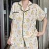 Lace full print bunny pajamas women's summer short-sleeved shorts cardigan two-piece set student dormitory loungewear