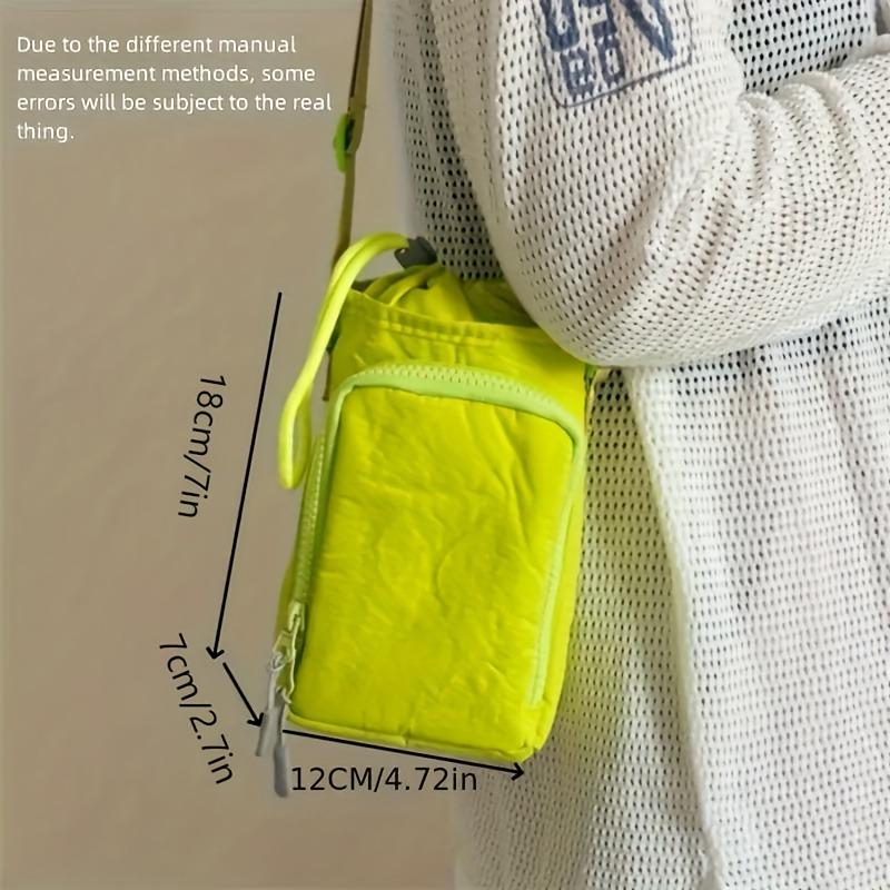 Adjustable Strap Nylon Crossbody Bag with Bottle and Phone Pocket, Zipper Closure - Available in Orange, Light Green, Light Blue, Gray, Black