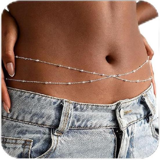 14K Gold Plated Waist Chain for Women - Gold Belly Body Chain Layered Waist Beads Chain Belt Beach Summer Jewelry Accessories for Women