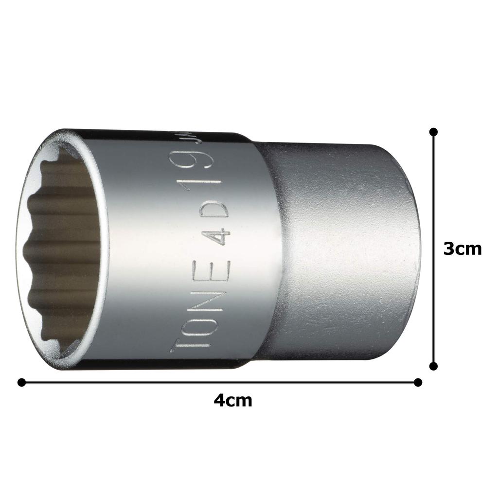 TONE Socket Drive Angle Width Across Flats 19mm (12 Squares) HP4D-19 12.7mm (1/2")