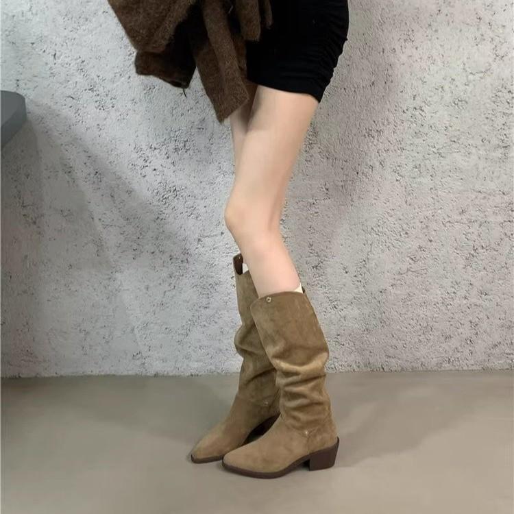 Western two wear cowboy boots children pile boots 2025 new autumn pointed boots medium thick heel knight boots