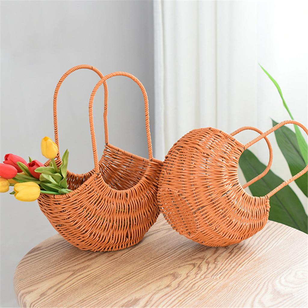 Eleganti Rattan Cesto di Fiori in Vimini Intrecciato a Mano Vasi Portatili per Composizioni Floreali per Matrimonio e Decorazione Domestica