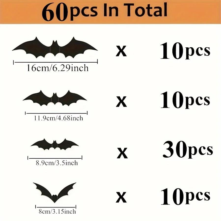 

60pcs, 3D Black PVC Bat Wall Sticker - Scary Decor Props For Bar Room- Perfect For Halloween Party And Supplies, Weird Stuff