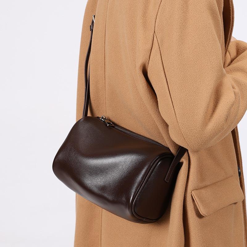 Leather Women's Bag New Retro Niche Design Cylinder Bag Versatile Messenger Bag Shoulder Bag Women