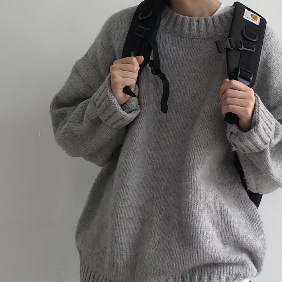 Unisexový japonský volný pletený zimní svetr - Trendy svetr s kulatým výstřihem pro muže a ženy