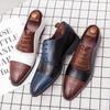 Fashion New Men Fashion Block Shoes PU Breathable Lace Up Business Office Dress Shoes Italian Handmade Leather Shoe Size 38-48 Men Shoes