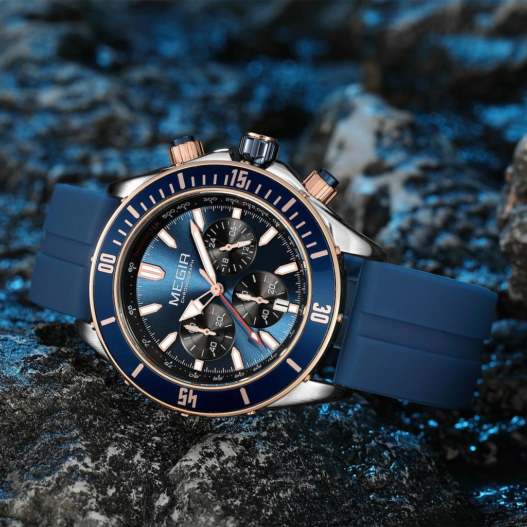 MEGIR Brand Business Watch for Men Luxury Quartz Clock Chronograph Waterproof Luminous Big Dial Sport Wristwatch Reloj Hombre 2226