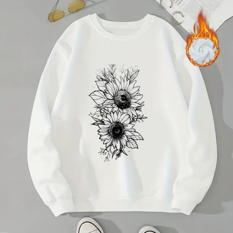 

(Азиатский размер) Тенденция в цветочном стиле, женские повседневные пуловеры из флиса, плотная одежда с принтом, осень-осень-зима, женские весенние модные толстовки с графическим рисунком